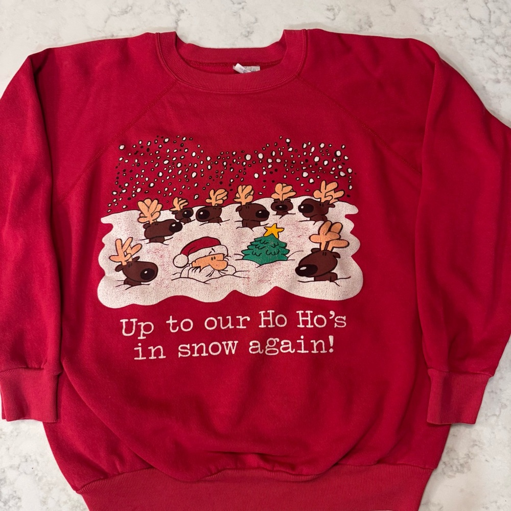 Vintage 80s Steinwurtzel Red Sweatshirt – XL – Up to Our Ho Ho’s in Snow Again!